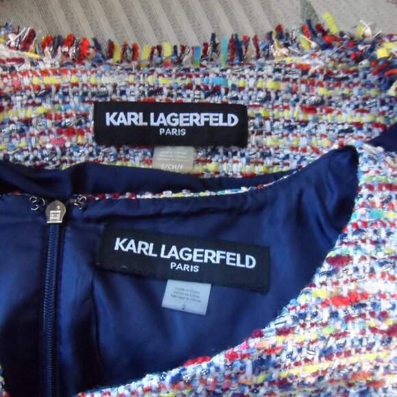 Karl Lagerfeld Paris Multi-Color Bouclé Tweed Dress & Jacket Suit Size S - Picture 15 of 16